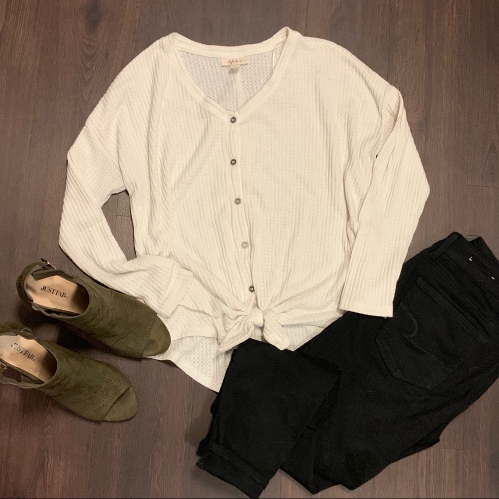 White tie front shirt